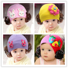 秋冬兒童帽子女寶寶堆堆花 兔子假髮帽公主潮帽毛線保暖帽套頭帽
