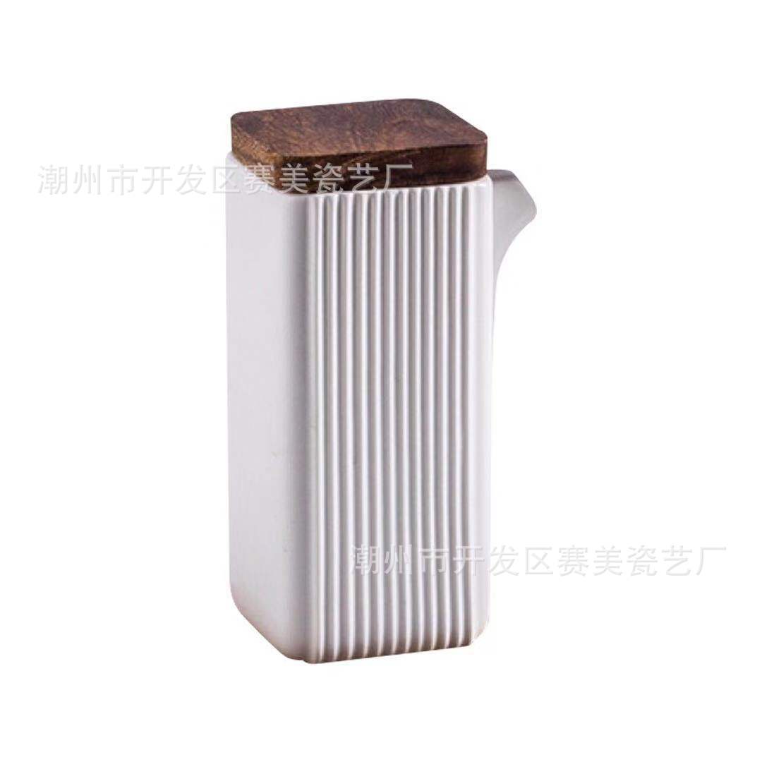 Creativo simple cuadrado recto grano condimento botella cocina suministros de dos piezas aceite vinagre olla cerámica condimento botella traje de madera bandeja