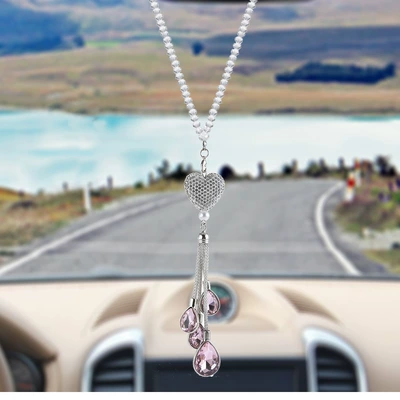alloy metal pendant decoration | Car hanging - heart-drops-pink