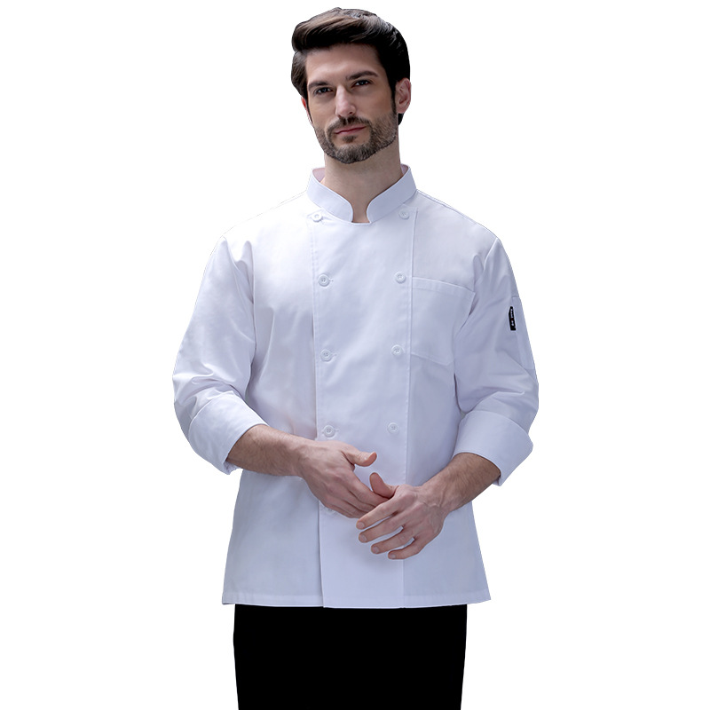 Ropa de chef Hombre Manga larga Blanco Transpirable Logotipo Bordado Comedor Hotel Tooling Comedor Chef Ropa de trabajo