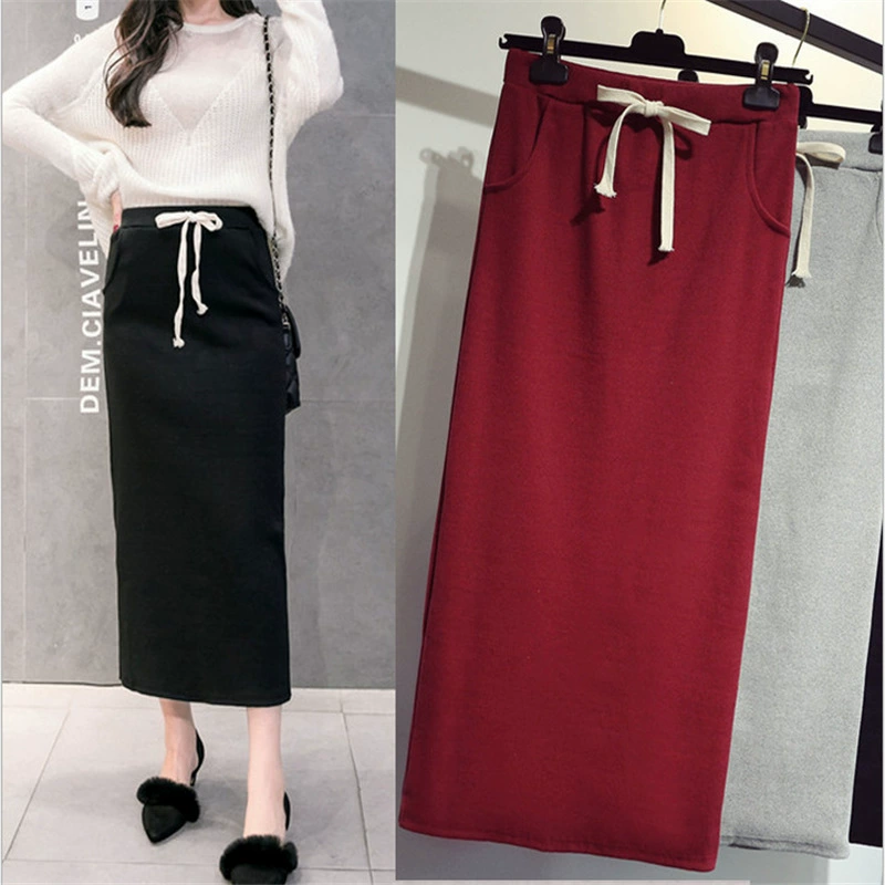 Набедренная юбка из хлопковой нити в Корейском стиле, эластичная длинная юбка в один шаг, Нижняя юбка в полоску, Женская облегающая цельная доставка