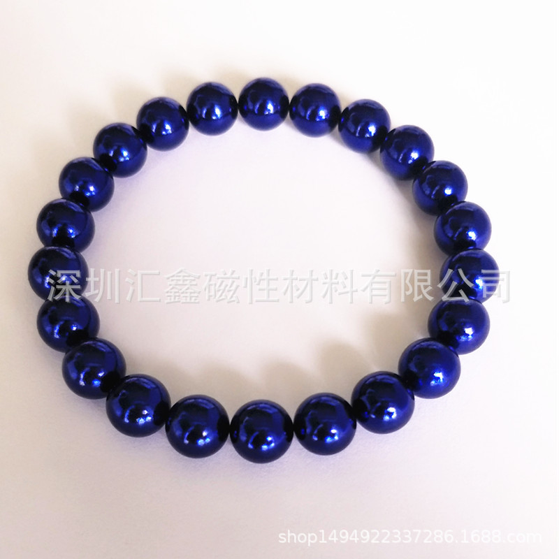 供应磁灸石稀土无绳手链  D10mm宝石蓝能量石手链 磁灸石彩色项链