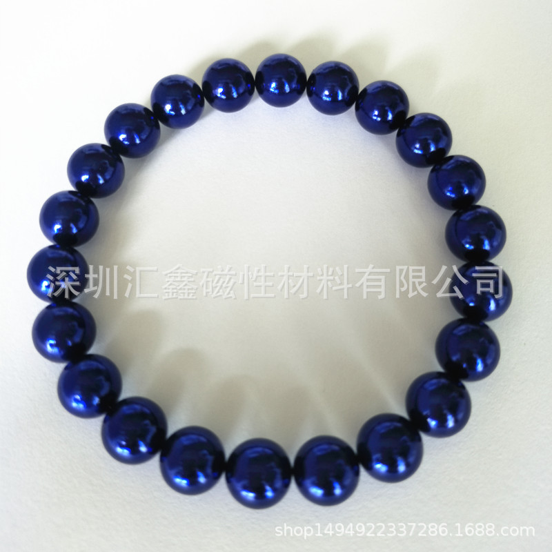 艾灸石稀土无绳手链 10mm宝石蓝  LOGO磁灸石手链 磁能珠彩色项链