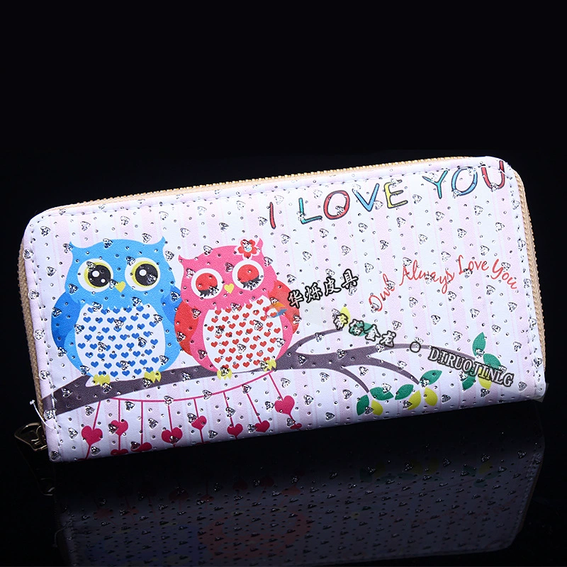 Long handheld polyurethane wallet with zipper, cartoon card holder