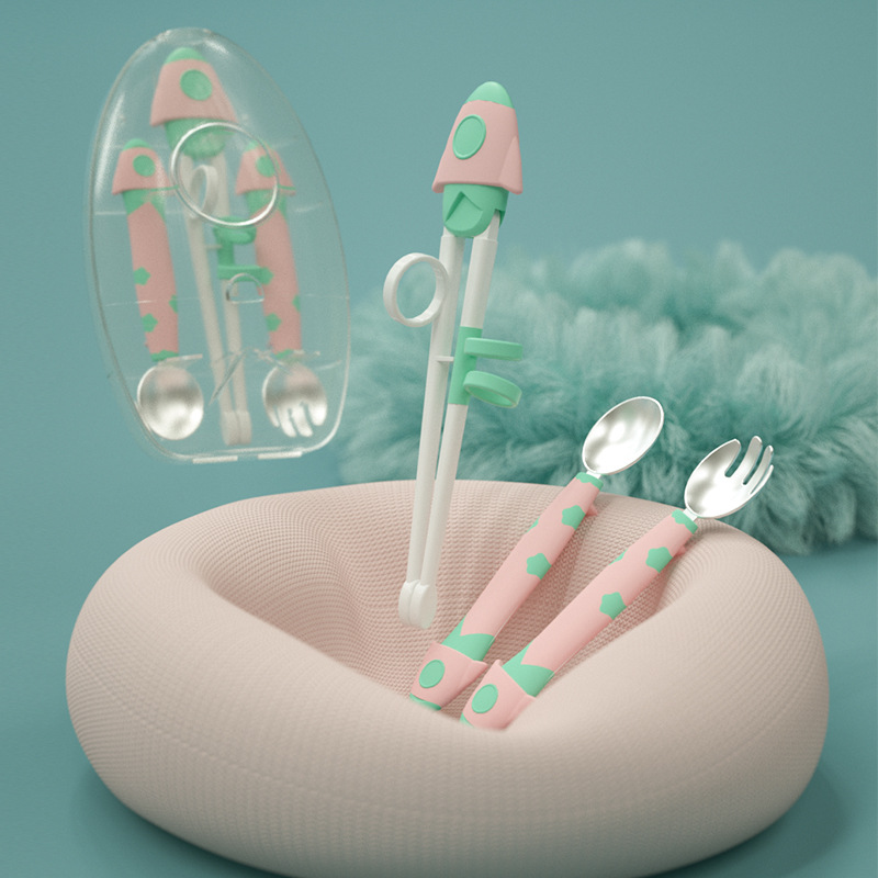 Niños aprenden palillos de entrenamiento palillos domésticos un conjunto de cubiertos cucharas de tenedor para niños practicar palillos artefactos de comida para niños