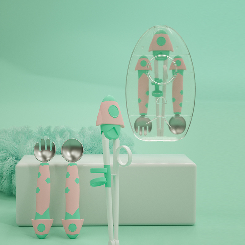 Niños aprenden palillos de entrenamiento palillos domésticos un conjunto de cubiertos cucharas de tenedor para niños practicar palillos artefactos de comida para niños