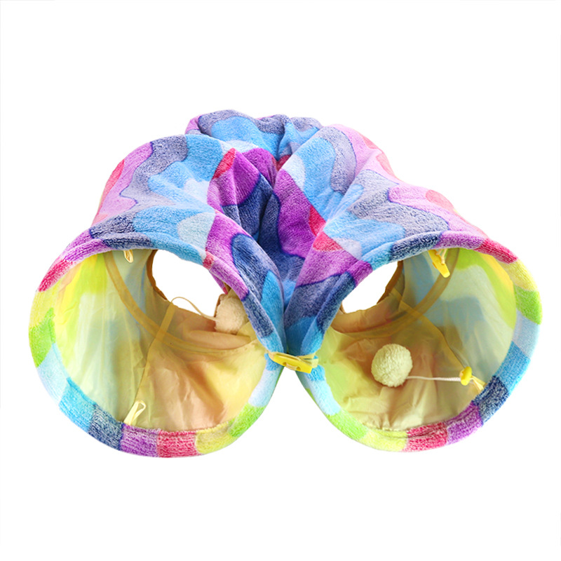 Suministros para mascotas Amazon nuevo Anillo de papel arco iris gato túnel resistente a los arañazos plegable gato Túnel de juguete al por mayor