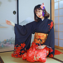 四季日本和服女正装定位印花免熨烫振袖传统折襟穿法