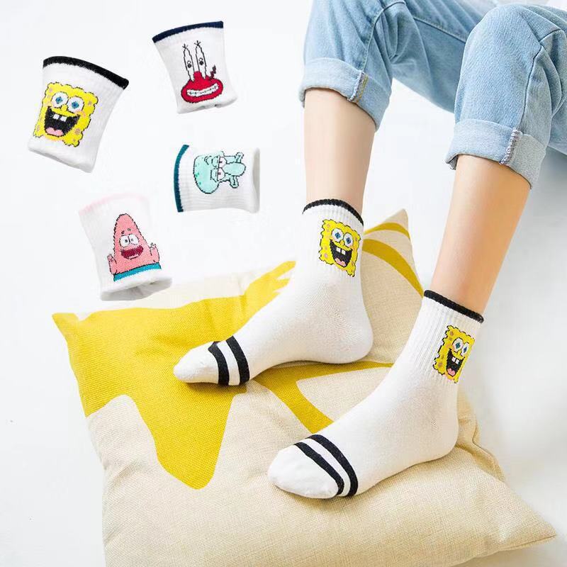 SpongeBob series tube socks cartoon funny men and women sports cotton socks 168 needle polyester cotton socks wholesale manufacturers