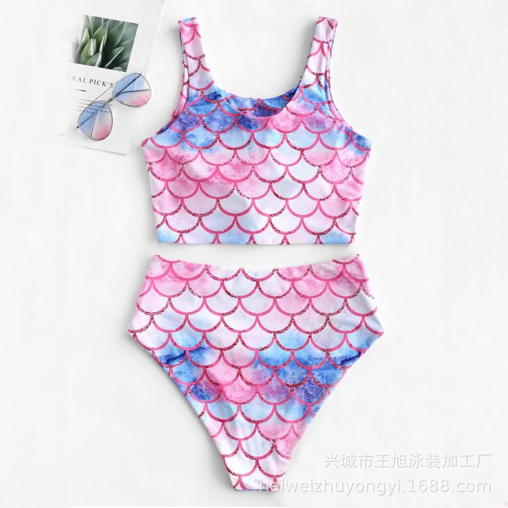 New printed fish scale high waist sexy bikini swimsuit split foreign trade swimsuit European and American swimwear spot