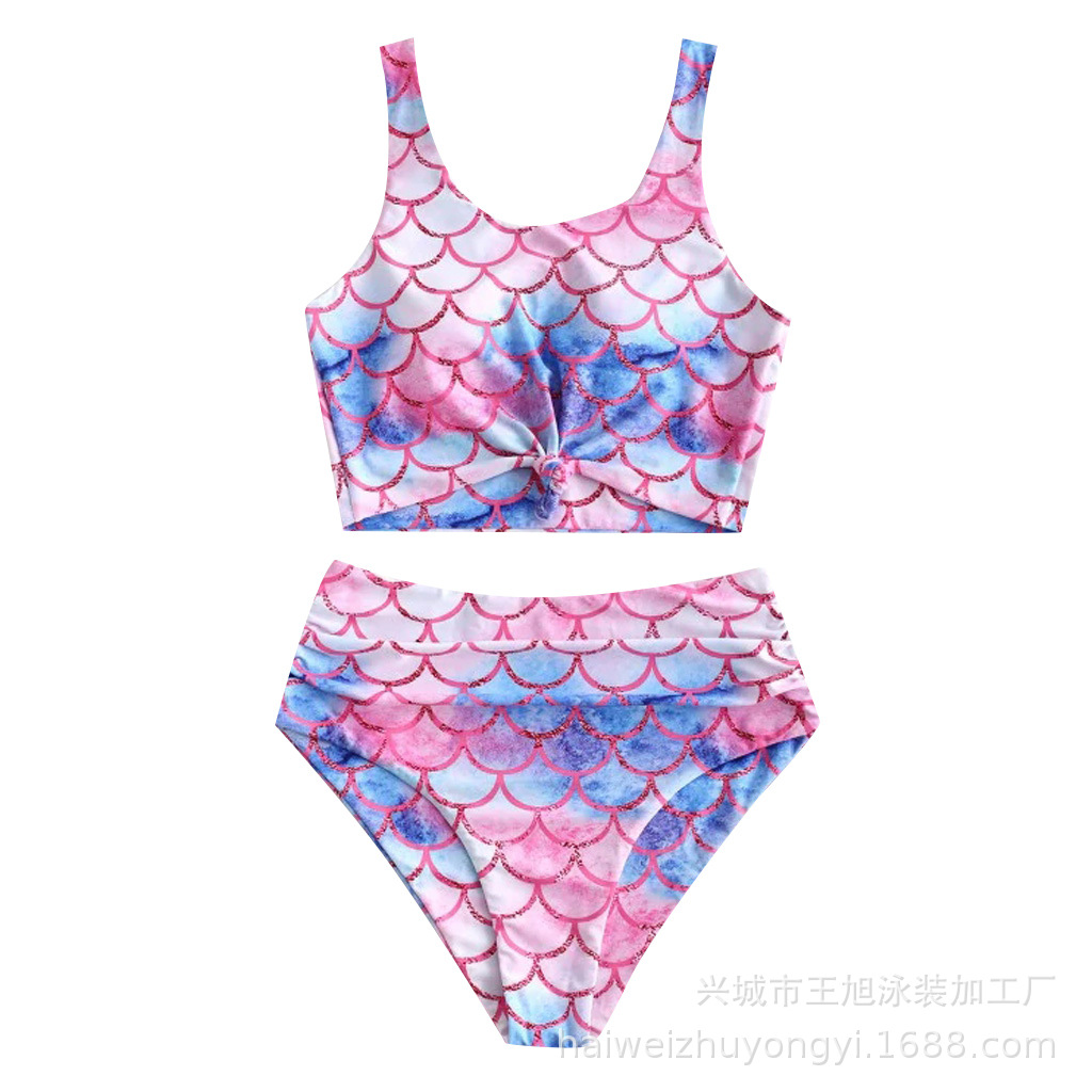 New printed fish scale high waist sexy bikini swimsuit split foreign trade swimsuit European and American swimwear spot