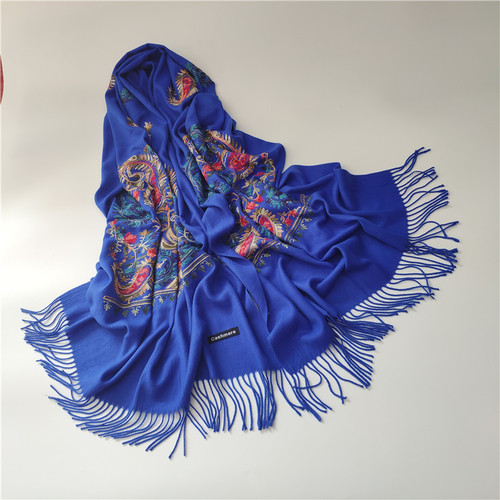 New Tibetan-Nepalese Double Walnut Flower Embroidered Cashmere-like Scarf for Women with Ethnic Style, Yunnan Embroidery and Tassels