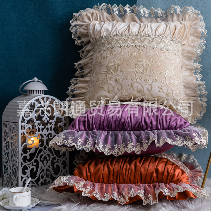 European Classical Cushion Cover Velvet Luxury Fabric American Lace Living Room Sofa Pillow Cover Car Cushion Cover