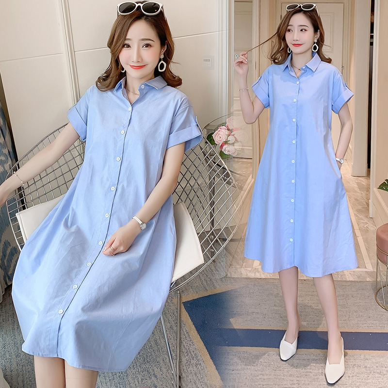 Maternity dress maternity dress summer short sleeve fashion shirt dress cotton loose lapel pregnant women dress breastfeeding