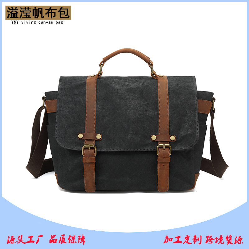 Factory Canvas Laptop Bag 15 Inch Business Tablet Laptop Bag Shoulder Waterproof Briefcase