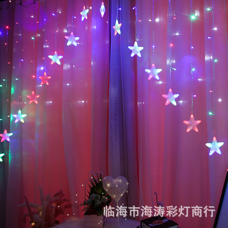Nueva luz de color V invertida Cadena de luz LED cortina de luz de tira de hielo al aire libre impermeable patio cortina de luz de color luz de estrella cadena