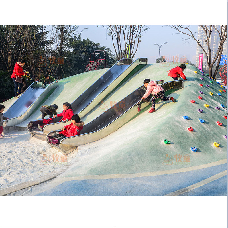 Kindergarten al aire libre pequeña diapositiva colina de acero inoxidable niños roca escalada diapositiva diversión equipo fabricante