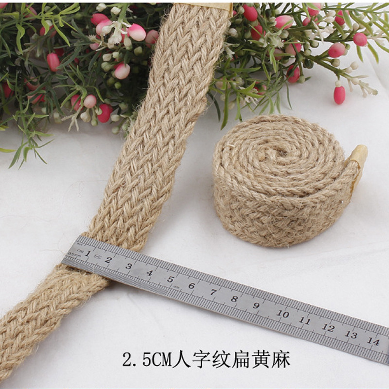 厂家直销天然编织黄麻绳织带DIY手工复古工艺陶瓷装饰多股扁麻绳