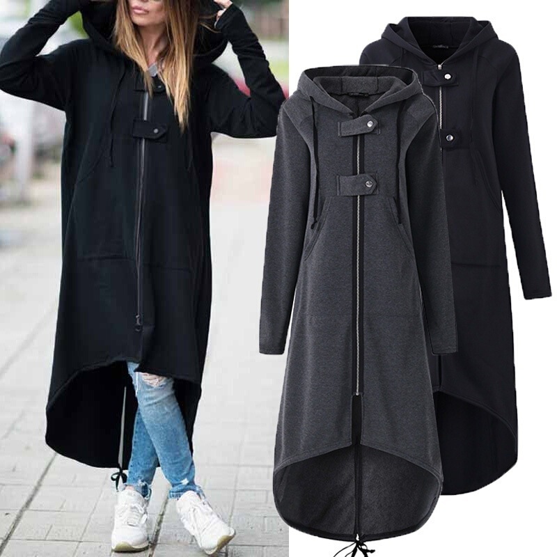 New wish fleece hoodie hooded coat zipper long trench coat