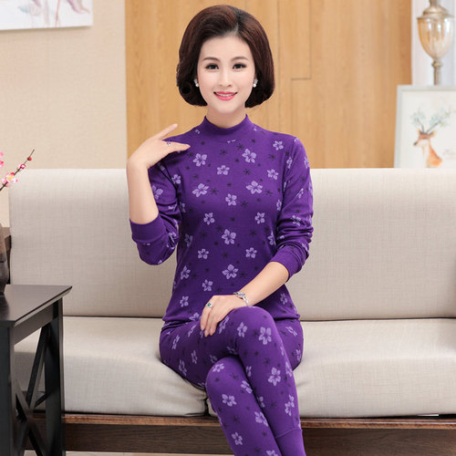Pajama set for middle-aged and elderly women, 100% cotton, warm and cozy, suitable for mothers and grandmothers, including top and bottom sets.