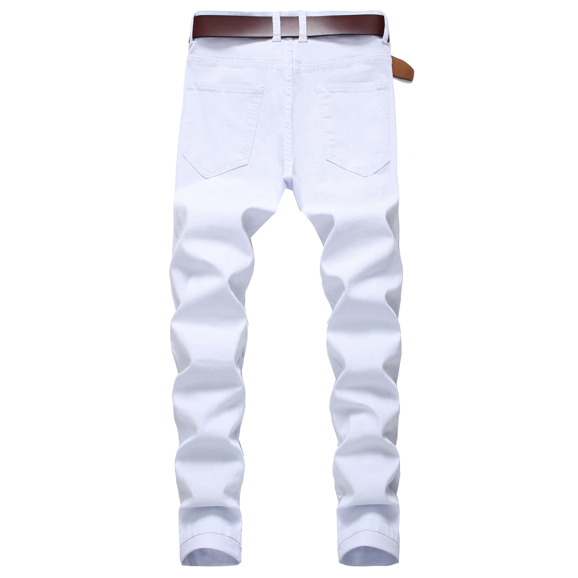 Cross-Border hombres casuales grandes pantalones elásticos rasgados slim fit Denim hombres multi-rasgado pantalones blancos