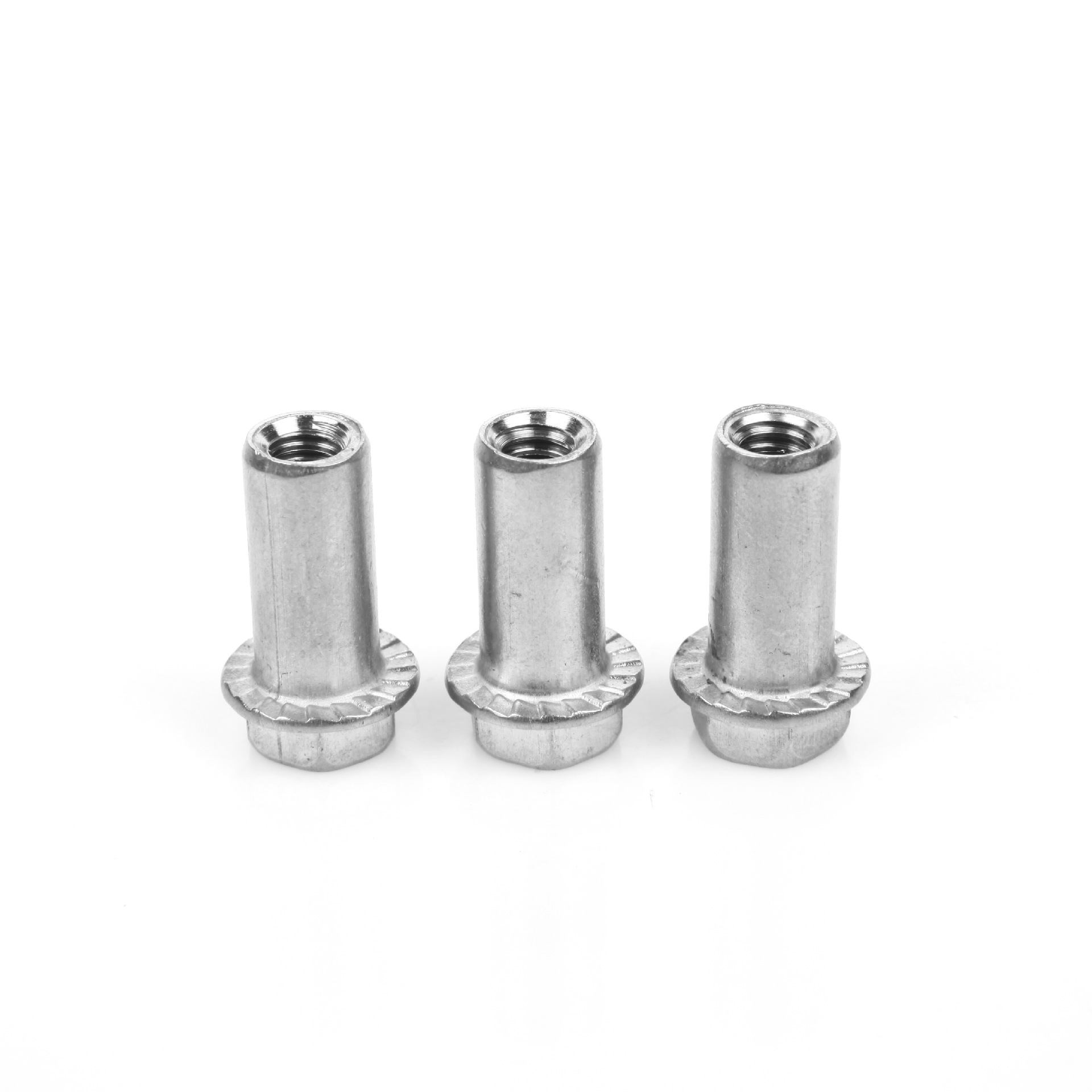 304不锈钢内螺纹圆头螺栓通孔法兰螺栓六角头法兰带齿螺丝