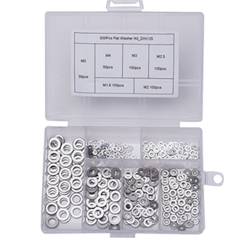 跨境500pcs/盒304不锈钢平垫片加厚平垫圈M1.6M2M2.5M3M4M5系列
