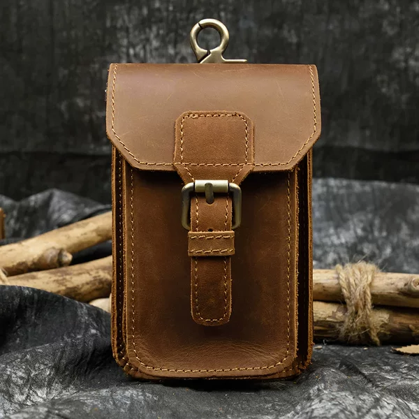 European and American Men's Genuine Leather Waist Bag Crazy Horse Leather Men's Wear Belt Hanging Bag Genuine Leather Mobile Phone Bag 2087
