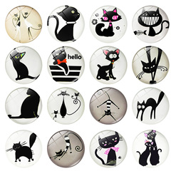 藝術抽象黑貓冰箱貼時光寶石創意磁性玻璃家居白板貼紙裝飾品25mm