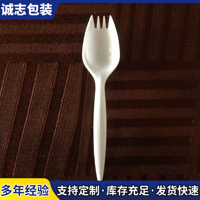现货一次性塑料叉勺加厚两用甜品勺冰淇淋蛋糕水果捞外卖打包叉勺家装建材实拍产品高清图