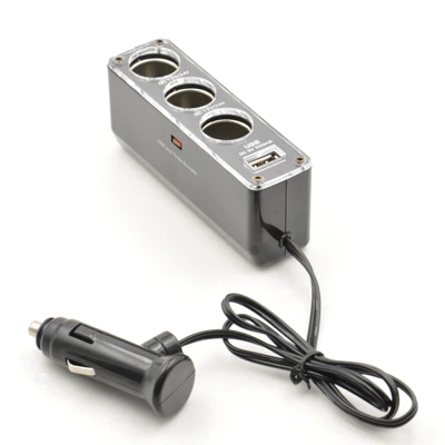 Black Car One to Three Cigarette Lighter Socket 12V with USB One to Three Car Power Distributor (Siqaret yandırıcısı)