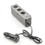 黑色汽车一拖三点烟器插座12V带USB一分三车载电源分配器