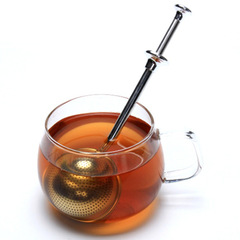 Simple 304 stainless steel telescopic syringe tea ball tea filter seasoning ball tea leak press tea maker
