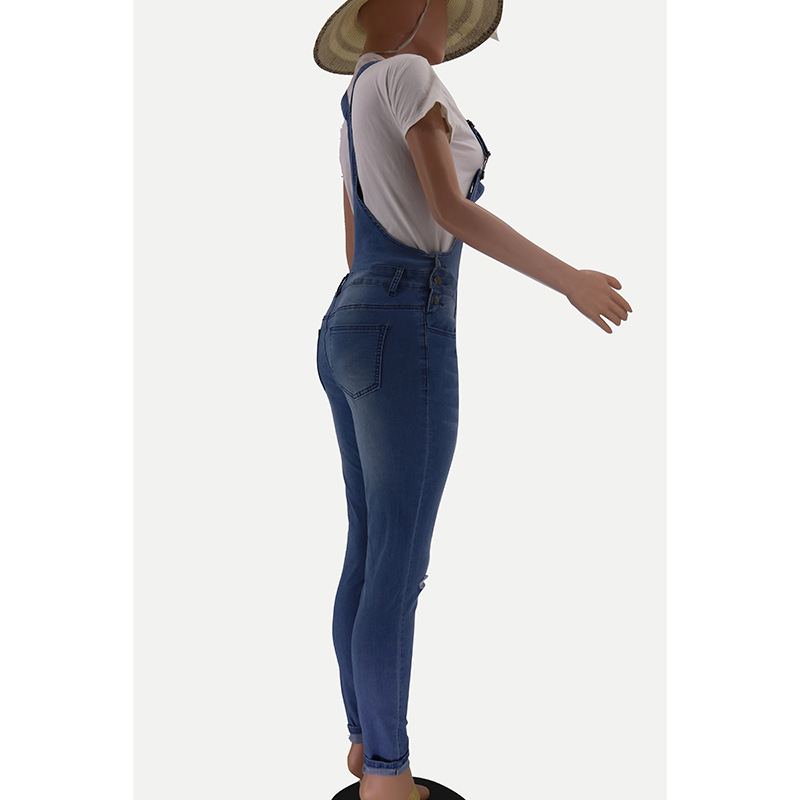 2023 Mujeres transfronterizas Amazon en stock transfronterizo europeo y americano rasgado vaqueros lavados wishebay tirantes Pantalones