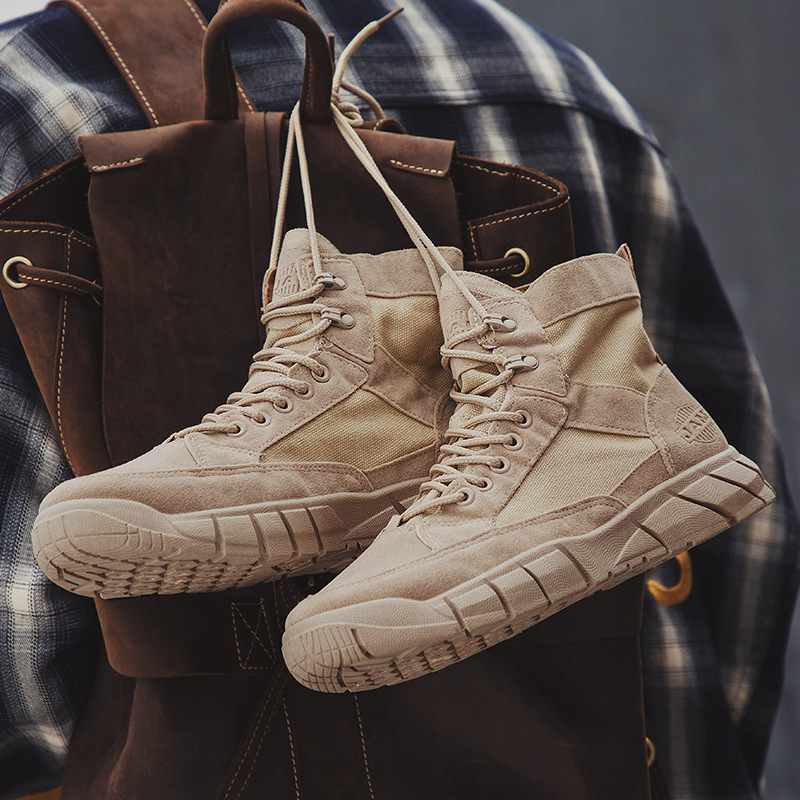 2022 Autumn and Winter New Khaki Workwear Boots Martins Retro British Trend High Canvas Shoes Casual Men's Shoes