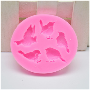 DIY Baking Utensil 5-hole Bird Shape Flip Sugar Cream Chocolate Mousse Cake Decorative Silicone Mold