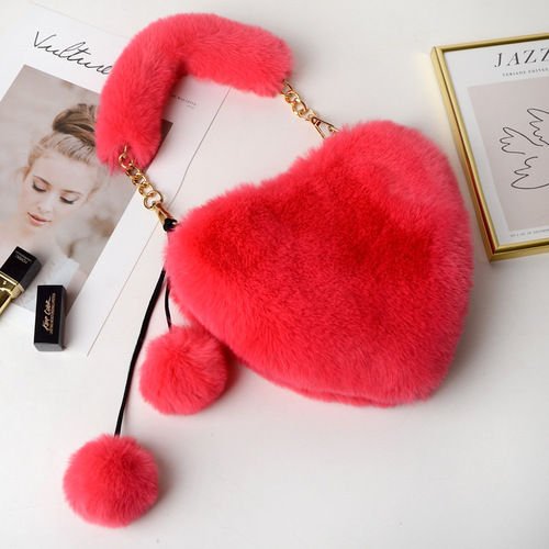  Internet celebrity fashion plush heart-shaped bag women's handbag diagonally held peach heart love hairpin coin purse