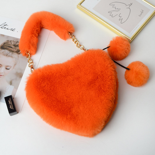  Internet celebrity fashion plush heart-shaped bag women's handbag diagonally held peach heart love hairpin coin purse