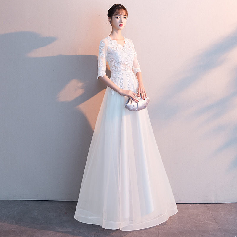 Elegant white long summer evening dress
