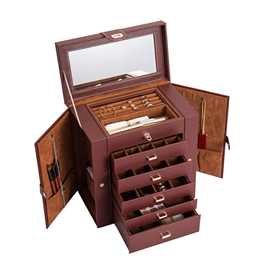 欧式风格首饰盒定制大容量双开门抽屉锁手提饰品礼盒现货加工批发