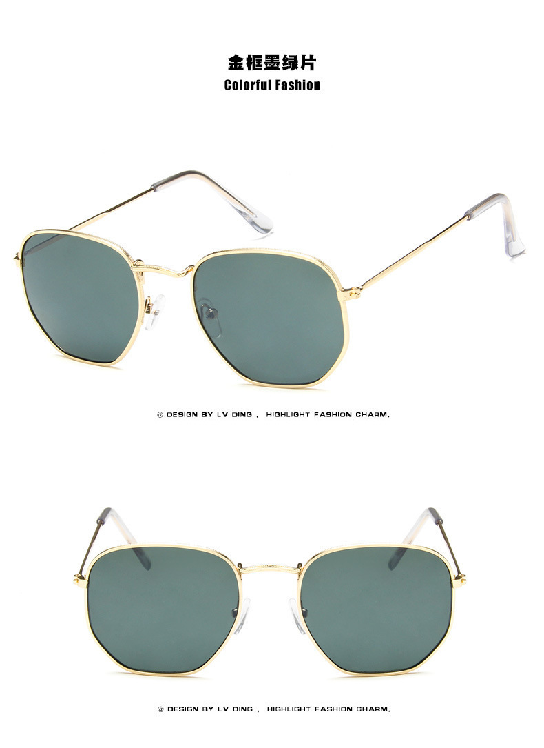 Nuevo metal marco polígono gafas de sol moda europea y americana pequeño marco colorido Mercurio océano gafas de sol al por mayor 3548