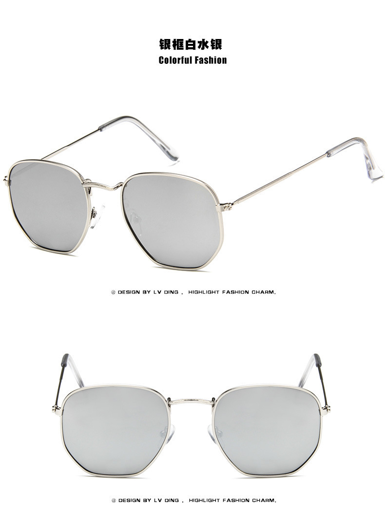 Nuevo metal marco polígono gafas de sol moda europea y americana pequeño marco colorido Mercurio océano gafas de sol al por mayor 3548