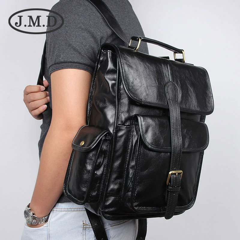 retro import leather backpack, laptop, cowhide, genuine leather