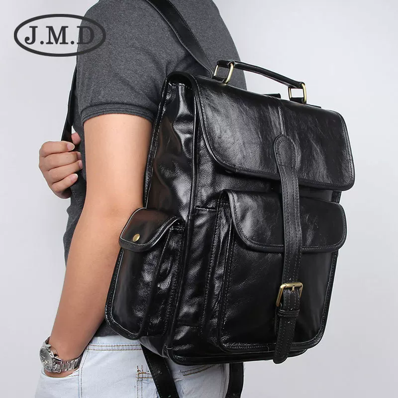 retro import leather backpack, laptop, cowhide, genuine leather
