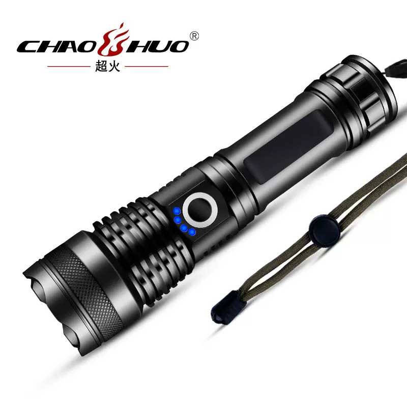 跨境户外巡逻聚光远射强光手电筒大功率长续航超亮变焦充电手电筒