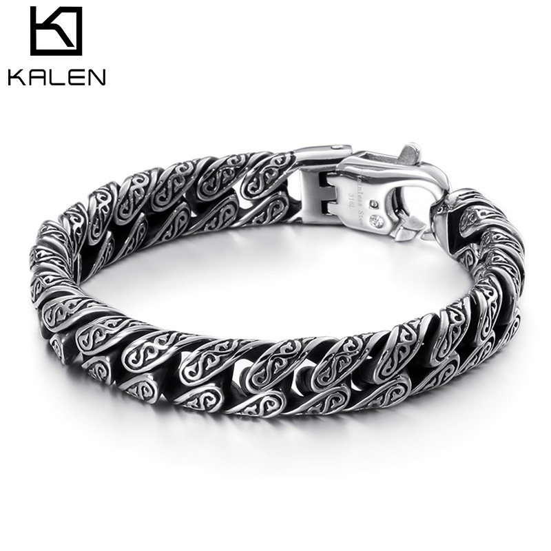 European and American Personality Men's Bracelet Titanium Steel Multi-Ring Buckle Pattern Bracelet Fashionable Men's Stainless Steel Bracelet European and American Personality Men's Bracelet Titanium Steel Multi-Ring Buckle Pattern Bracelet Fashionable Men's Stainless Steel Bracelet