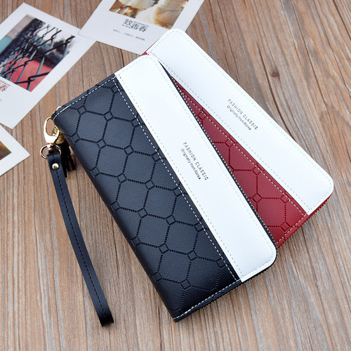 New clutch bag women's wallet women's long zipper tassel Korean version contrasting plaid large capacity wallet mobile phone bag