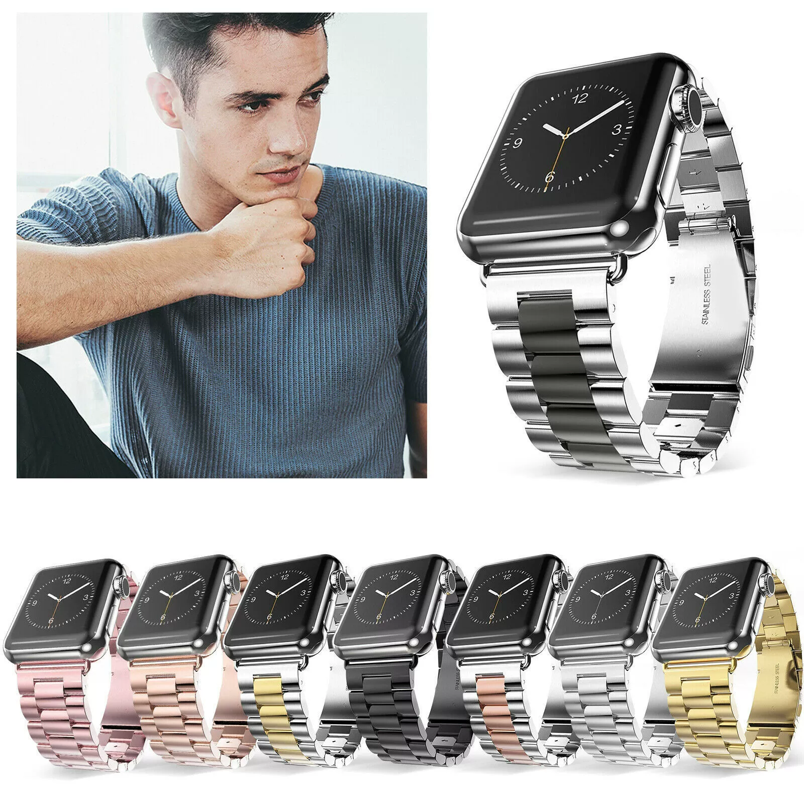 Для Apple Watch три бусины из нержавеющей стали новый ремешок iwatch7 металлический ремешок для умных часов