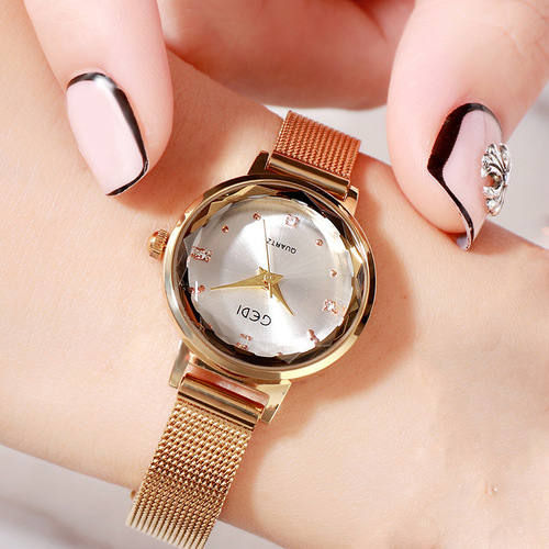 Gude Korean Version Mini Student Watch with Simple Literary Design, Waterproof Stainless Steel Mesh Strap, Lady Fashion Quartz Watch