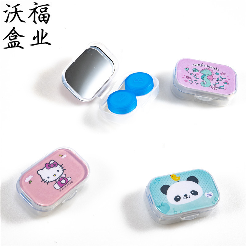 Wholesale mirror double eye contact lens box contact lens box plastic contact lens box with tweezers clip